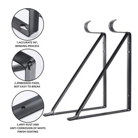 HOME MASTER HARDWARE Heavy Duty Closet Shelf Rod Brackets, Wall Mounted Closet Shelves Bracket with Rod Shelving Support, Black with Screws 4 Pack