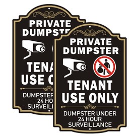 Phyabe 2 Pack Private Dumpster Sign, Tenant Use Only Dumpster Under 24 Hour Surveillance, 12 x 8 inch Rust Free Aluminum No Dumping Sign, Weather Resistant, Waterproof, Durable Ink, Easy to Install