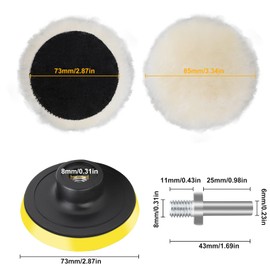 Linkstyle 7PCS 3inch Wool Polishing Buffing Pad, with Hook and Loop Back, for Drill Buffer Attachment with M10 Drill Adapter, Car Buffer Polisher Kit, for Car Polishing,Waxing,and More
