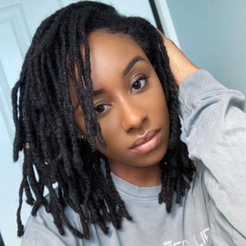 Loc Extension Human Hair 8 Inch 10 Strands 100% Full Handmade Permanent Dreadlock Extension Human Hair For Women/Men Can Be Dyed Bleached Curled (0.6cm Thickness Natual Black)