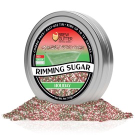 Brew Glitter - Red, Green & White Rimming Sugar (4oz, 1x Bar Tin) Cocktail Garnish for Mixed Drinks & Refreshments