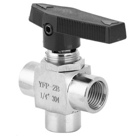 3 Way Ball Valve, Stainless Steel Ball Valve, BSPP Female Thread, Air Tube Hand Valve for Water Pipe Flow Control(BSPP1/4")