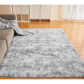 YOBATH Fluffy Shag Area Rugs 5x7 for Living Room Bedroom, Soft Fuzzy Shaggy Carpet Rugs for Girls Boys Kids Indoor Floor Nursery Home Decor, Light Grey
