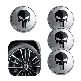 Anyhut 4 PCS Car Wheel Center Caps, 2.2" Skull Rim Hub Caps, Wheel Hub Center Cap Sticker, Wheel Decoration Cap, Center Caps for Rims, Universal for Most Cars Tire Trim Accessory (Silver)