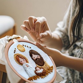 Roioiow Nativity Scene Embroidery DIY Art Kit - Complete Material Set for Stitches Practice Needle Felting, 15cm Hoop, Gift for Beginners and Experienced Crafters,Christmas