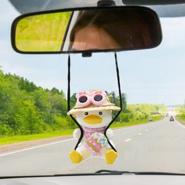 Swing Duck Car Hanging Ornament Cute Swing Duck Car Pendant Swing Duck Auto Decoration Car Rearview Mirror Pendant Rearview Mirror Decoration (Pink)