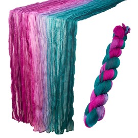 Handship Cheesecloth Table Runner, 6 FT Gradient Purple Green Boho Gauze Table Runners 30 x 70 Inches Rustic Fabric Cheese Cloth for Wedding Party Bridal Shower Birthday Home Outdoor Decorations