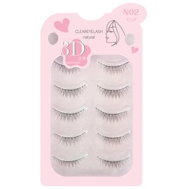 CLEAREYELASH Natural False Eyelashes, Natural 3D Dimensional, Eyelash Extension Method, 5 Pairs (N02 Pure)