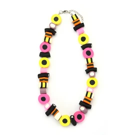 Joe Cool - Retro Liquorice Allsorts Sweet Pendant Necklace | Vibrant Colourful Bead Design | Fashionable Accessory for Every Occasion, Silver Tone Base Metal