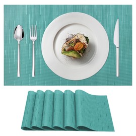 AMFUN Set of 6 Washable Woven Placemats, Waterproof Place Mats for Kitchen, Home, Restaurant and Hotel, 45 x 30 cm, Blue