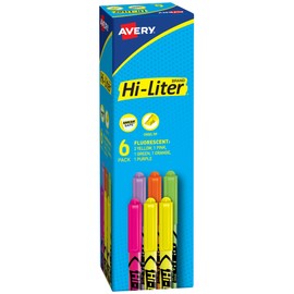 Avery Hi-Liter Pen-Style Highlighters, Smear Safe Ink, Chisel Tip, 6 Assorted Color Highlighters (23565)