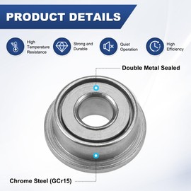M METERXITY 4-Pack F682ZZ Flanged Ball Bearing, 2 x 5 x 2.3mm Double Metal Shielded Chrome Steel (GCr15) Flange Rip Bearings for Wheelbarrow/Printer/Fax Machines/Power Tools