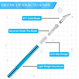 JETMORE Exacto Knife, 3 Exacto Knives with 30 Exacto Blades #11, Exacto Knife Set for Crafting, Craft Knife, Hobby Knife, Precision Art Knife for Scrapbooking, Modeling, Stencil (Black-Silver-Pink)