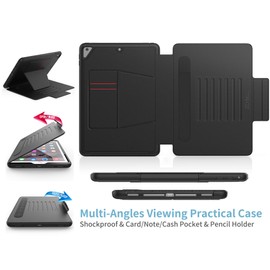 SEYMAC stock SEYMAC stock Case for iPad 6th/5th Generation/Air 2 / Pro 9.7', Magnetic Auto Sleep/Wake Smart Cover with [Multi-angles Stand] Pencil Holder & Card Slot Feature for iPad 9.7 Inch 2018/2017, Black