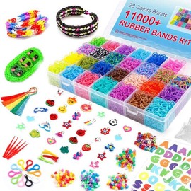 Inscraft 11880+ Loom Bands Set: Colorful Rubber Bands in 28 Colors with Container, 600 Clips, 200 Beads, 52 ABC Beads, Premium Bracelet Making Refill Kit for Girls Kids Gift DIY Craft