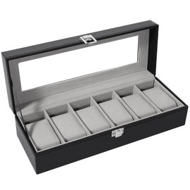 Uten Watch Boxes 6 Slots, Watch Display Storage Box PU Jewelry Collection Case Organiser Holder