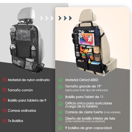 Nasjac Organizador de Asiento Trasero Lateralde Automóvil, 2 Pcs Protector Trasero del Asiento de Coches con 12 Bolsillos, Bolsa Coche Universal y Funda Protectora para Niño con Pantalla Táctil Clara