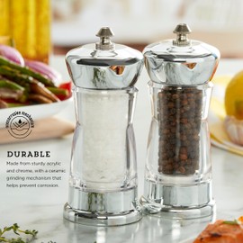 Kamenstein Manual Spice Mills (Set of 2) - Adjustable Ceramic Grinding Mechanism - Prefilled with Sea Salt & Peppercorns - Includes Refillable Jars - Kitchen Storage Solutions
