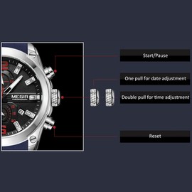 MEGIR 2063 Multifunctional Luminous Chronograph 3ATM Waterproof Men's Sports Watch with Silicone Strap Calendar Day Date