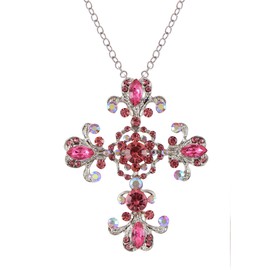 Alilang Goth Cross Pendant Necklace Sparkly Crystal Rhinestones Brooch Pin Jewelry for Women Men, Hot Pink