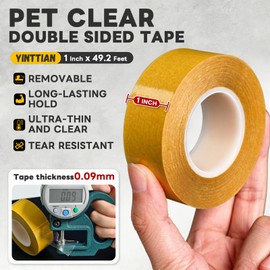YINTTIAN Ultra-Thin PET Double Sided Tape for Crafts, 1 Inch x 49.2 Feet