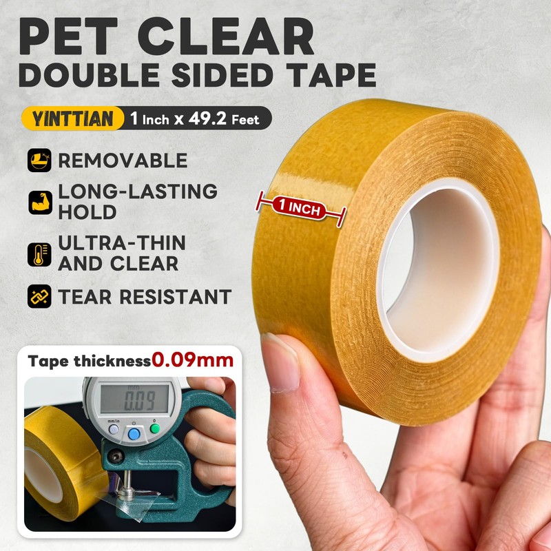 YINTTIAN Ultra-Thin PET Double Sided Tape for Crafts, 1 Inch