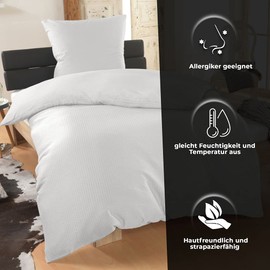 Malika® Seersucker Bed Linen 135 x 200 cm with 80 x 80 cm Pillow Case ÖkoTex Standard 100 Fine Seersucker Microfibre Bed Linen Summer Bed Linen Non-Iron and Easy Care (White, 135 x 200 + 80 x 80 cm)
