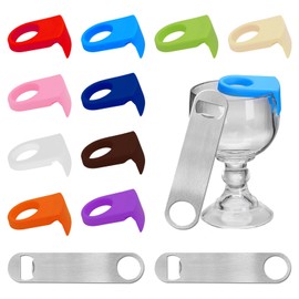 Waltool 12Pcs ABS Drink Clips Bottle Buckle Holders and Stainless Steel Flat Bottle Opener, Cocktail Snap Margarita Holder for Schooner & Goblet Glasses Home Kitchen Bar Party Supplies