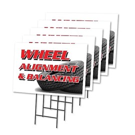 Wheel Alignment & Balancing 5 Pack of 12" x 16" Yard Sign & Stake | Advertise Your Business | Stake Included Image On Front Only | Made in The USA