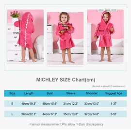 MICHLEY Girls Boys Robe Cotton Towel Animal Dinosaur Hooded Bathrobe (Rose 1-3T)