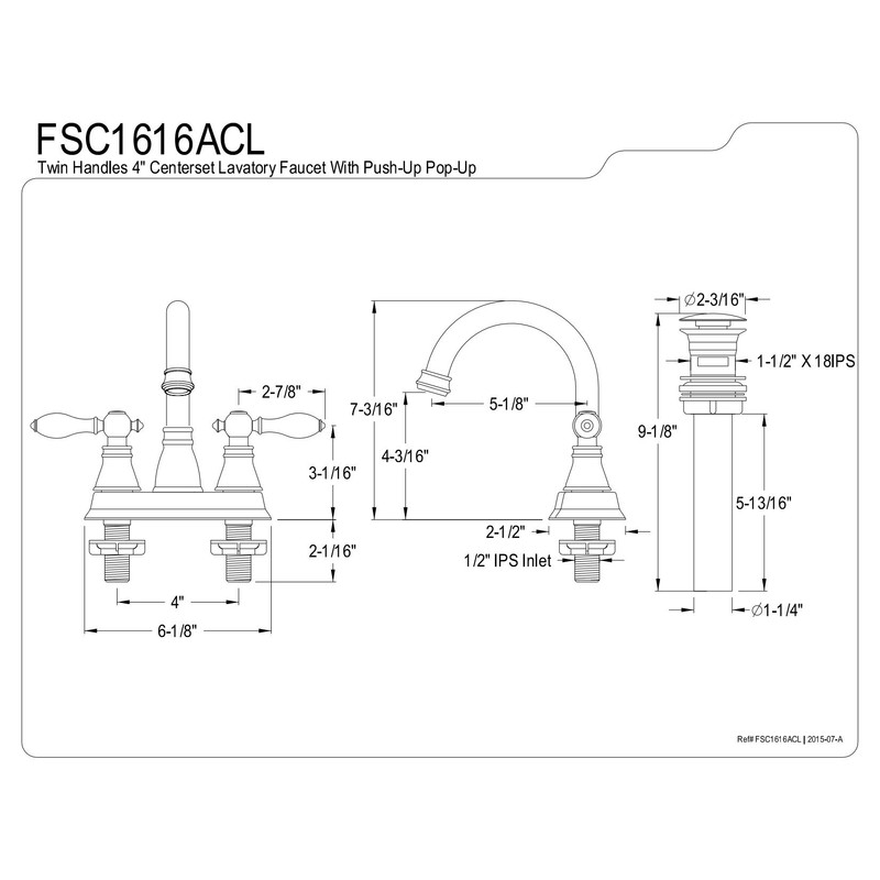 Kingston Brass FSC1616ACL American Classic Two Handle 4" Centerset Lavatory
