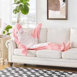 Shark Blanket Hoodie Onesie - Wearable Cozy Soft Flannel Full Body Snuggle Blanket for Cosplay Shark, White Elephant Gifts (Pink,S)