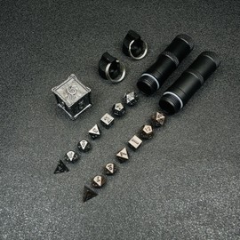 HAOMEJA DND Mini Metal Dice Set 14pcs Small Polyhedral D&D Dice with Portable Dice Box & Necklace & Keychain Portable & Gift Bag Apply to Dungeons and Dragons Dice (Mini Red Copper + Lron & Black)…