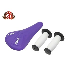 ALTA Purple BMX Vinyl Saddle & White/Black Ends Mushroom Grips BMX BIKES.
