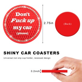 NYTKL 4 PCS Bling Car Cup Coasters, 2.75 Inch Non-Slip Crystal Rhinestone Car Cup Holder Insert Coaster, Universal Car Drink Mat for Women Men, Vehicle Interior Accessories (Red)