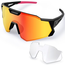 Gear Torre Polarized Sunglasses, Clear Wide Vision, Dimming Lens Set, UV Protection, Road Bike, Bicycle, Cross Bike, Sports Sunglasses, Black