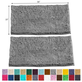 LuxUrux Bathroom Rug Mat Set-Extra-Soft Plush Bath mat Shower Bathroom Rugs Chenille Microfiber Material, Super Absorbent. Light Grey,36" x 24" Plus 36" x 24"