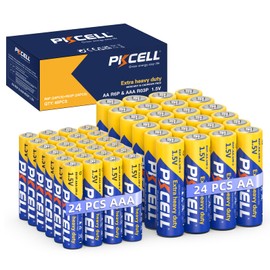 PKCELL AA Batteries & AAA Batteries 48 Count, 24 Double A Batteries and 24 Triple A Batteries Combo Pack, 1.5V High-Performance Carbon Battery