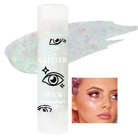 U-Shinein Body Glitter, Mermaid Face Glitter Stick Makeup Holographic Sequins, Hair Glitters Eyeshadow Body Shimmer for Rave Accessories, Stage Christmas Festival Makeup Glitter (White)