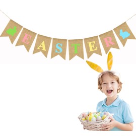 Happy Easter Banner, Easter Bunny Garland, Easter Bunny Banner, Easter Bunny Hanging Craft Decoration, Happy Easter Garland for Wall Door Indoor Outdoor Garden Home Party Decoration