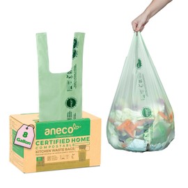 ANECO 8 Gallon Compostable Kitchen Food Waste Bags with Handles (30 Count), Leak-proof Compost Bags for Tall Kitchen Bin, Large 8 Gallon Bags Certified by BPI & OK Compost HOME