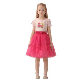 Polka Dot 5 Layered Tulle Tutu Midi Skirt for Girls Kids & Teen & Toddler,Hot Pink,12Y