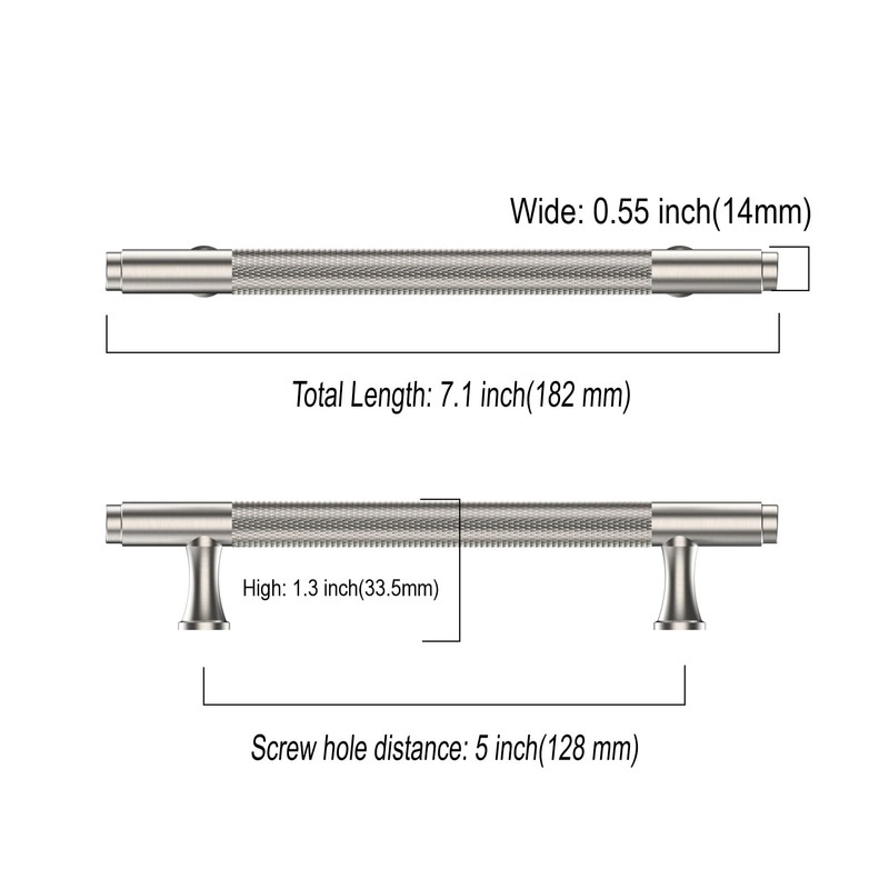 Asidrama 10 Pack 5 Inch(128mm) Knurled Brushed Satin Nickel Kitchen