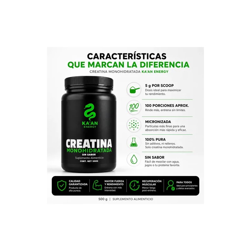 Creatina Monohidratada 500g Micronizada Sin Sabor Kaan
