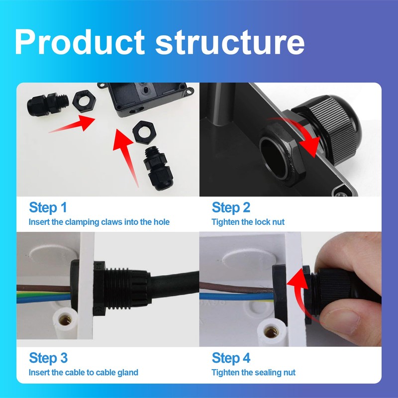 Pack of 30 Waterproof Cable Glands PG7, PG9, PG11, PG13.5,