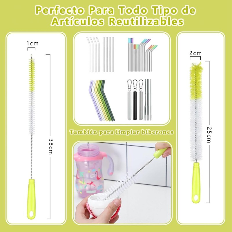 Juego de 8 Cepillos para Limpiar Botellas, Cepillo para Lavar