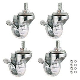 Stem Wheels M8X15mm with Side Brake, 2 Inch Swivel Casters Wheels, Threaded Stem Castors Wheel, 360 Degree Rotated Crystal Clear Wheel,Soft Polyurethane Furniture Wheels for Carts and DIY Projects