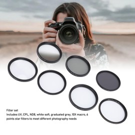 ND UV CPL Filter Set, UV CPL ND8 Soft White Graduated Grey 10X Macro 6 Points Star Filter Set for Photography, Camera Lens Filter Kit, Camera Accessories (49mm)
