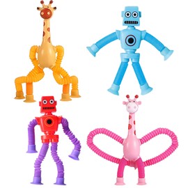 RXKFIGX 4 Pieces Telescopic Suction Cup Giraffe Toy Robot Pop Tubes Sensory Toy Giraffe Toy Robot Pop Tubes Funny Educational Stress Relief Toy (StyleC)