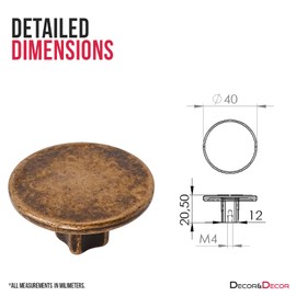 Decoranddecor Vesta - 40mm Round Kitchen Cabinet Furniture Knob Zinc Alloy (6 Pack, Antique Copper)